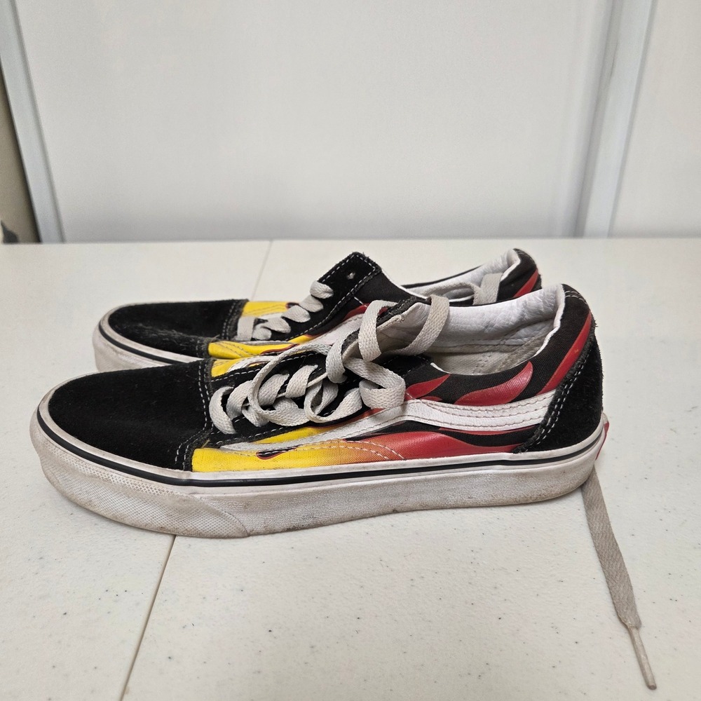 Vans Old Skool Flame Black Red Yellow Skater Sneakers Mens 5 Womens 6.5